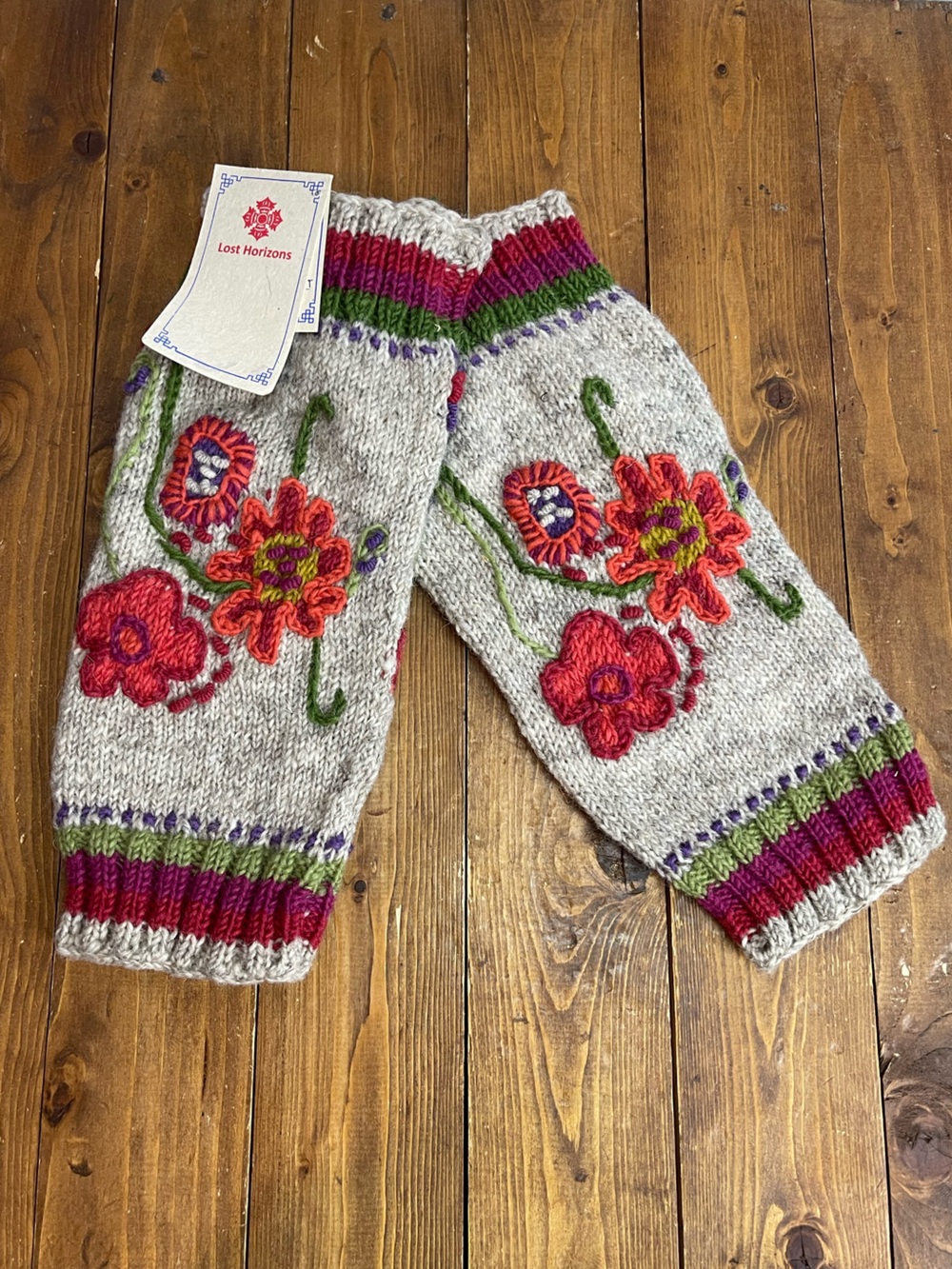 Lost Horizons hand knit Vienna leg warmers floral design